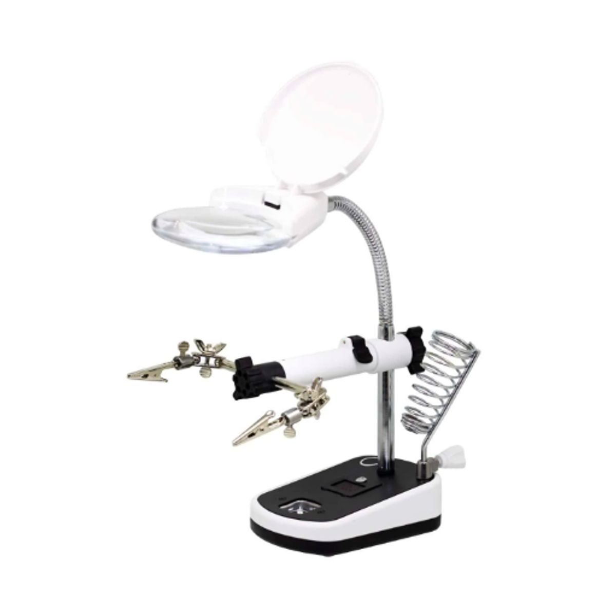 GENERICO - Soporte para Cautín con Lupa Luz LED y Pinzas MG16090C