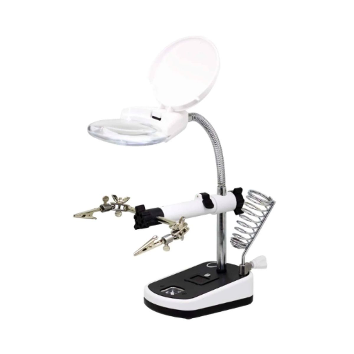 GENERICO - Soporte para Cautín con Lupa Luz LED y Pinzas MG16090C