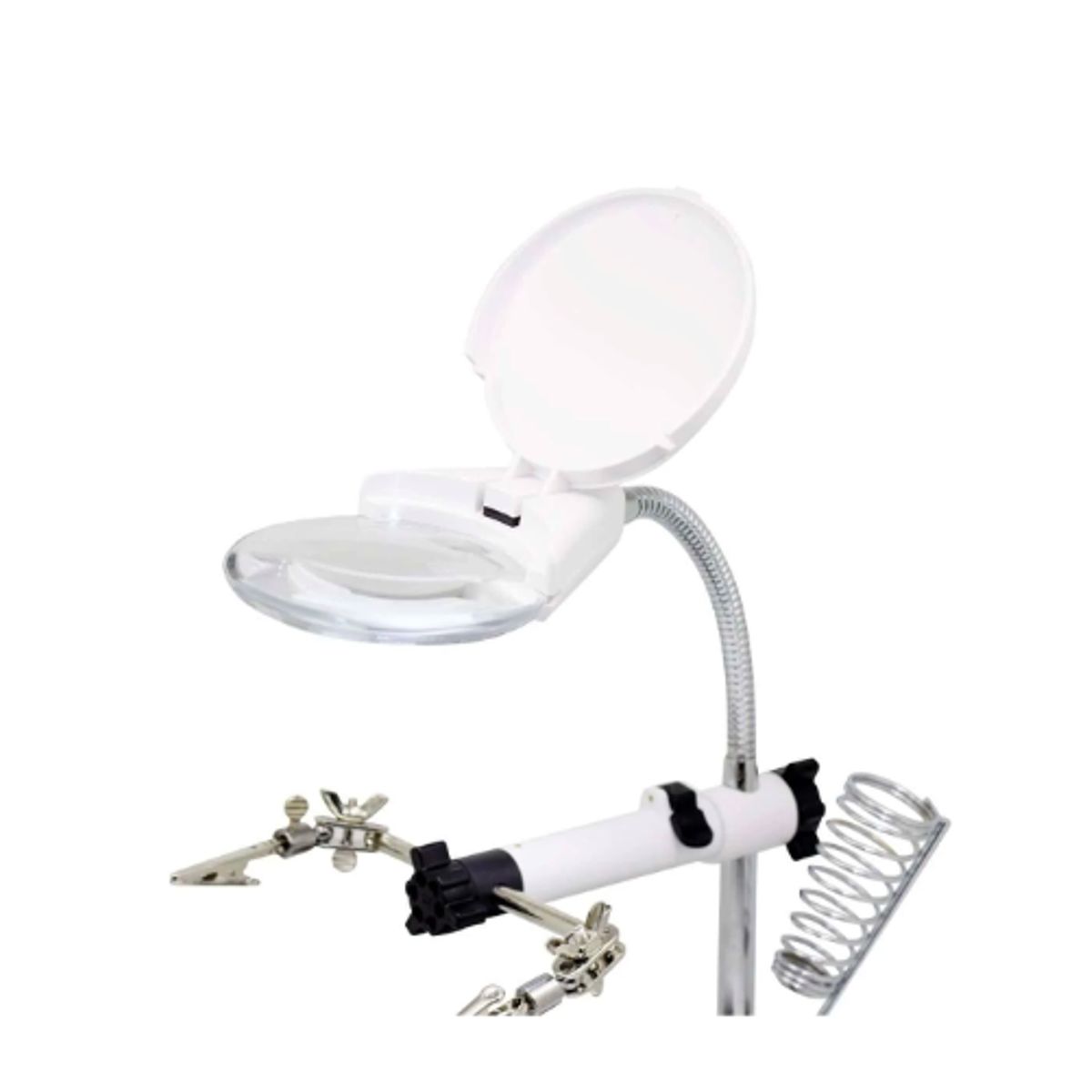 GENERICO - Soporte para Cautín con Lupa Luz LED y Pinzas MG16090C