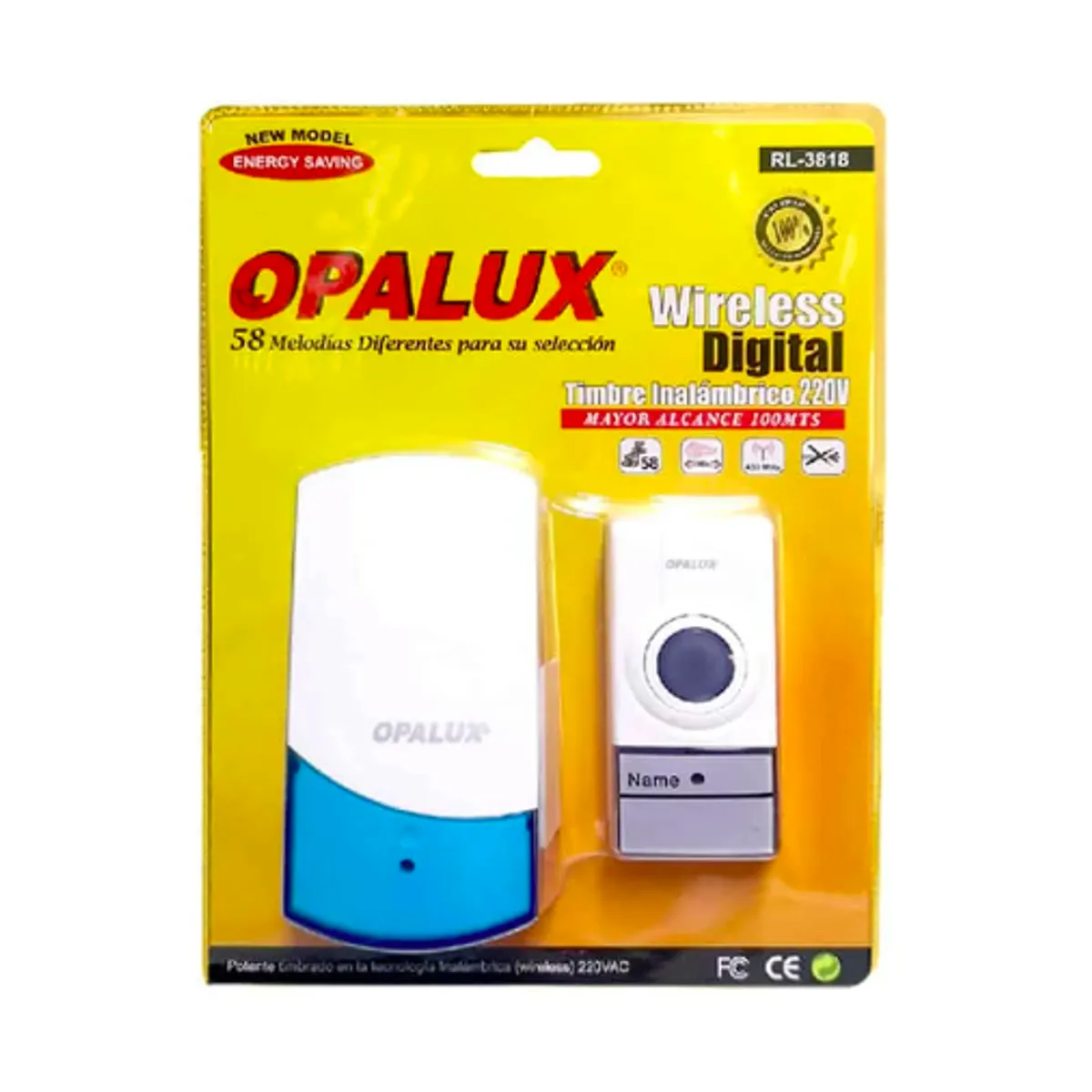 OPALUX - Timbre Inalámbrico 58 Melodías RL-3818 OPALUX