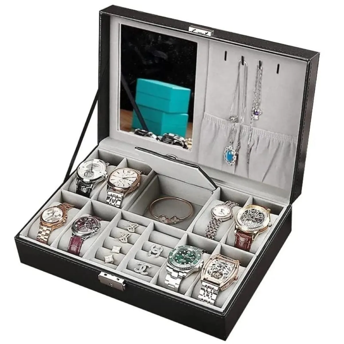 GENERICO - Caja Porta Reloj Joyero Organizador con Espejo