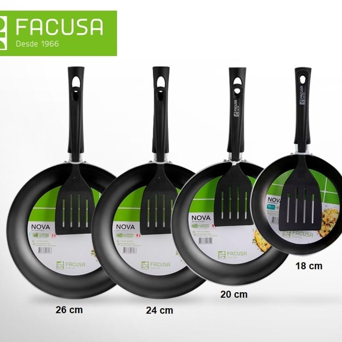 FACUSA - Set de Sartenes Facusa  26cm ,24 cm ,22 cm y  18  cm C/ Espatulas