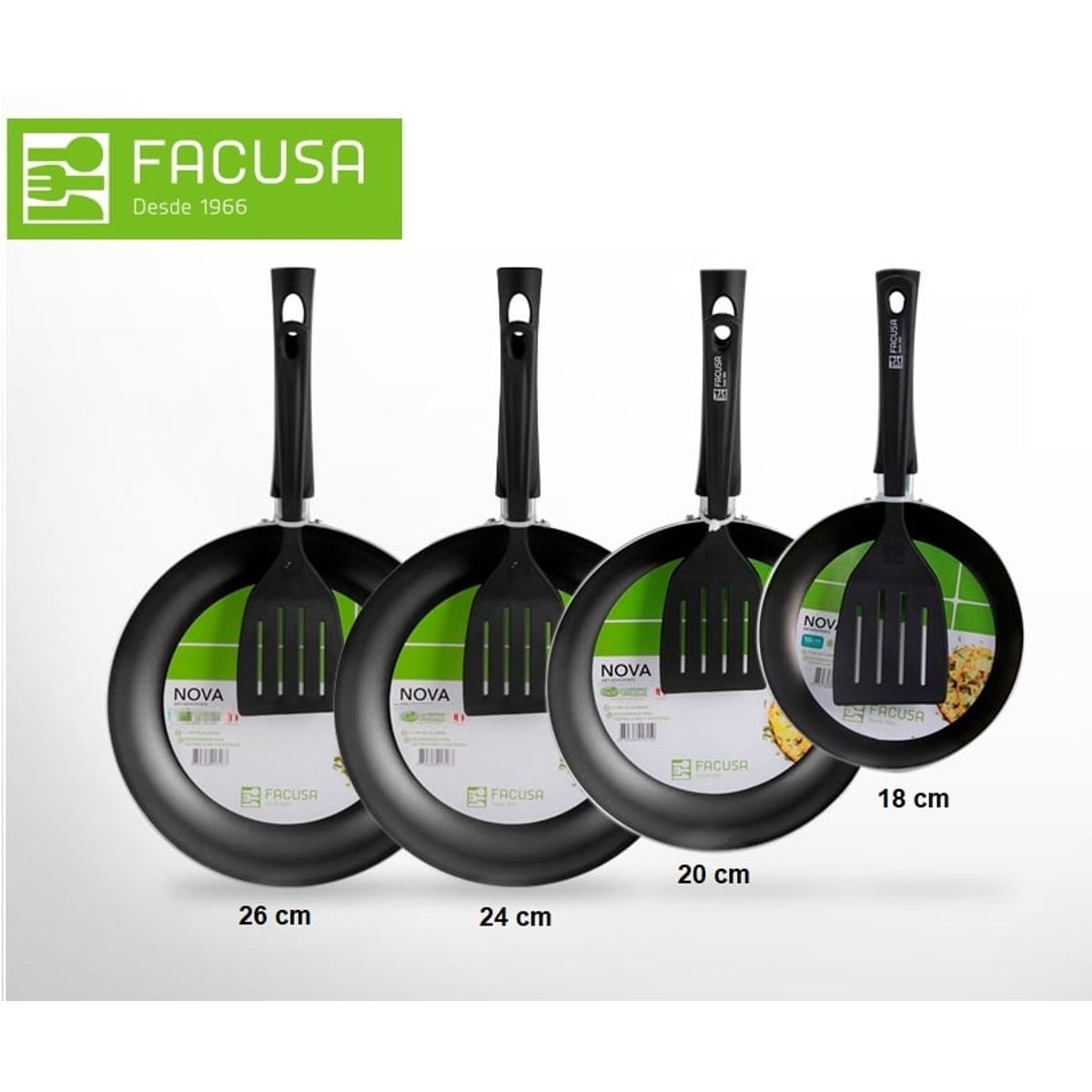 FACUSA - Set de Sartenes Facusa  26cm ,24 cm ,22 cm y  18  cm C/ Espatulas