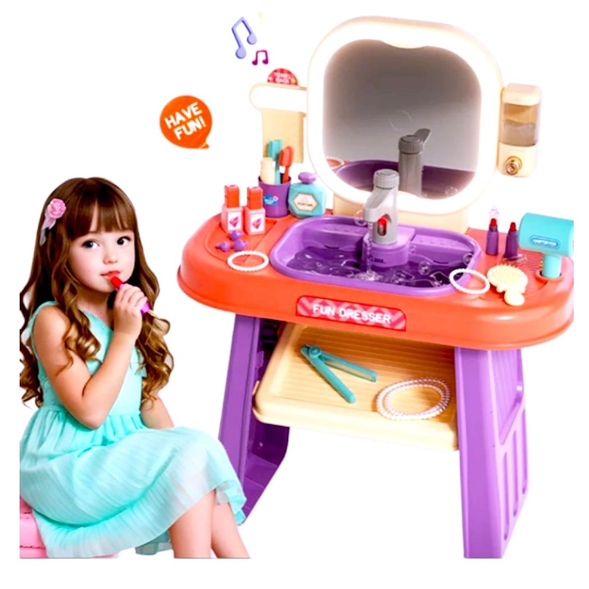 GENERICO - Tocador con espejo led para niñas