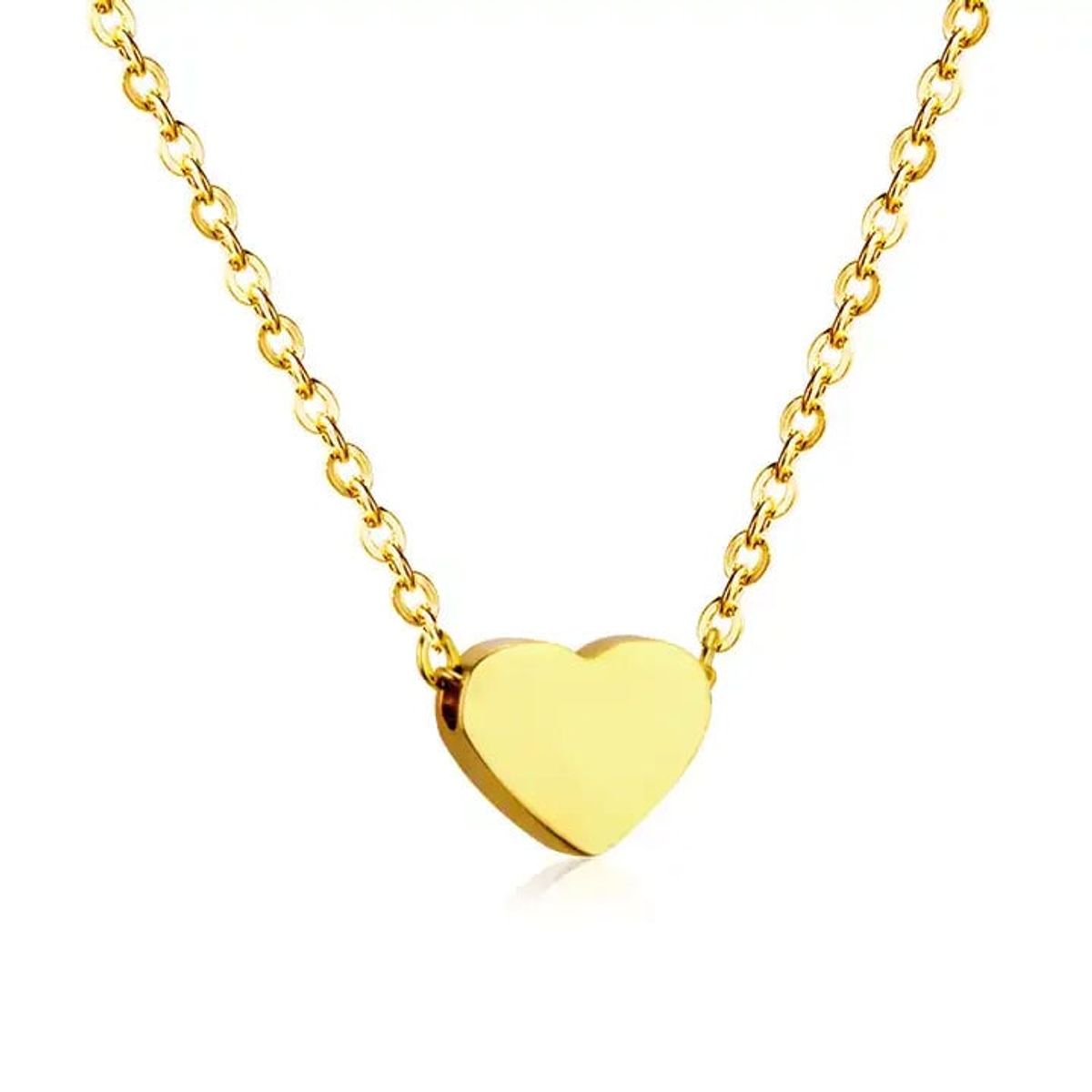 GENERICO - Collar Corazón Abultado Acero Inoxidable Baño Oro 18K Mujer