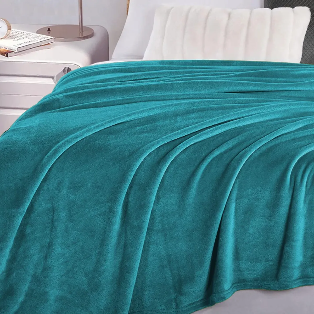 GENERICO - Manta dos plazas arrullo de felpa de terciopelo suave azul verde