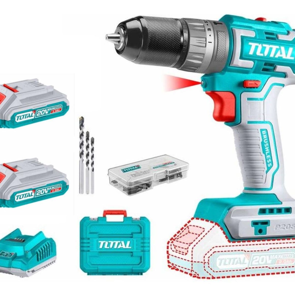 TOTAL TOOLS - Taladro Atornillador Percutor 20v BL Total Tools TIDLI20508
