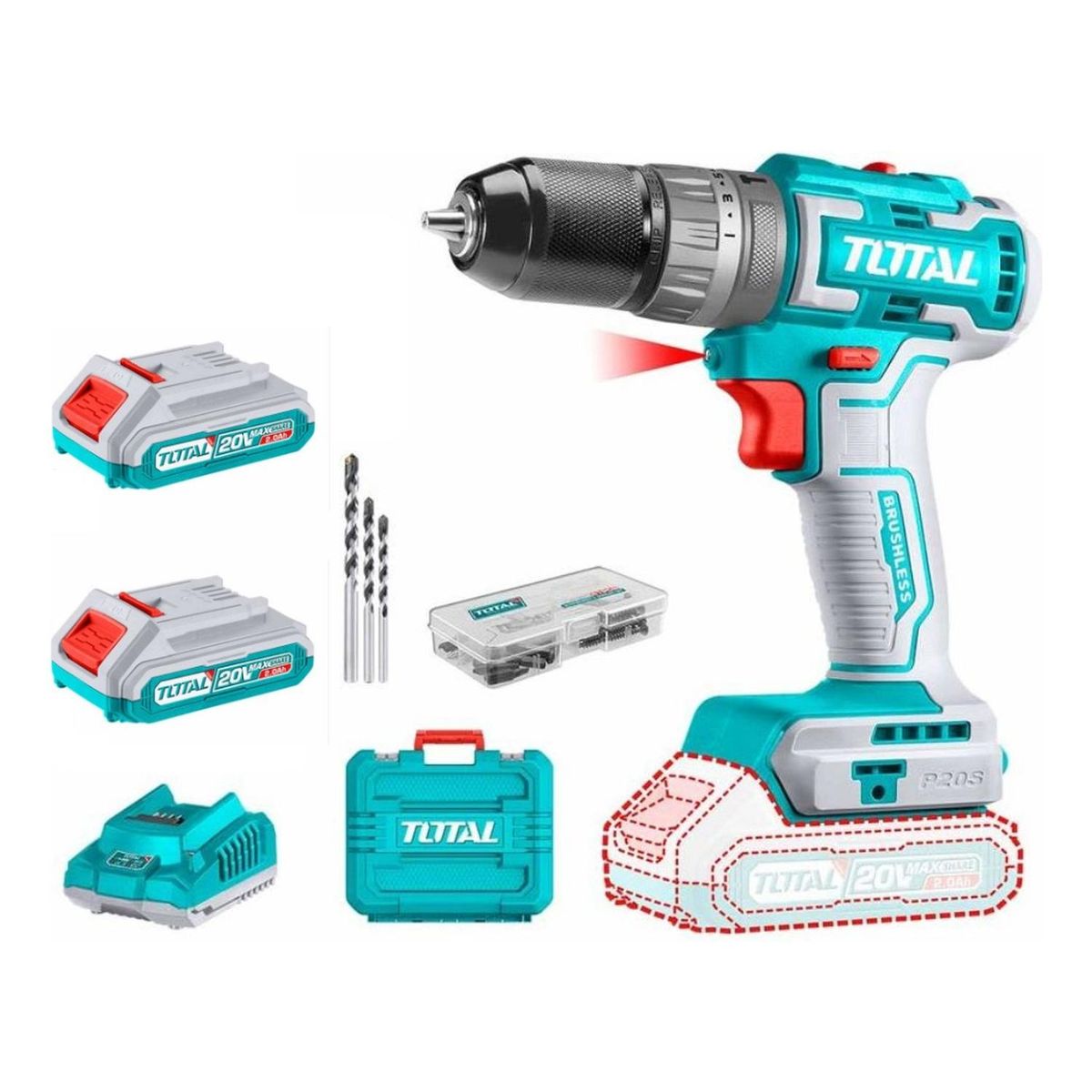 TOTAL TOOLS - Taladro Atornillador Percutor 20v BL Total Tools TIDLI20508