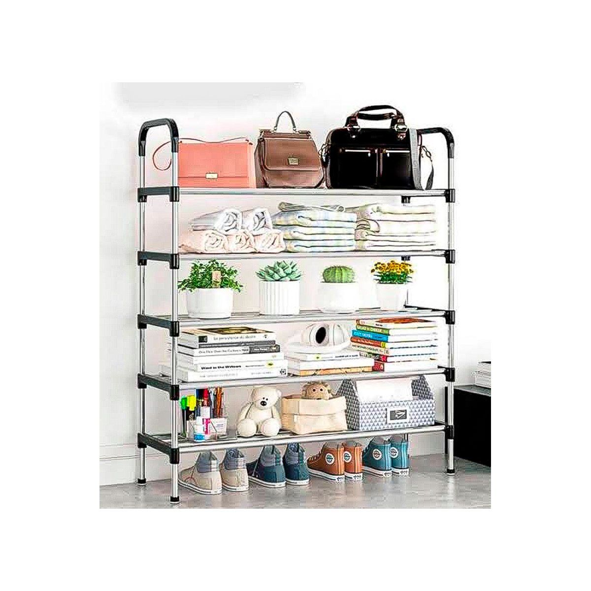 GRETAIL - Zapatera organizador de aluminio 6 niveles negro.