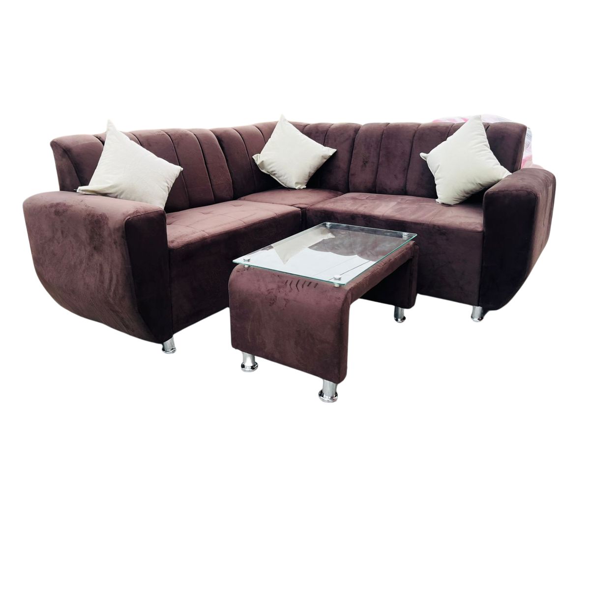 AMOBLART - seccional lenna chocolate sillon para departamentos pequeños  3piezas