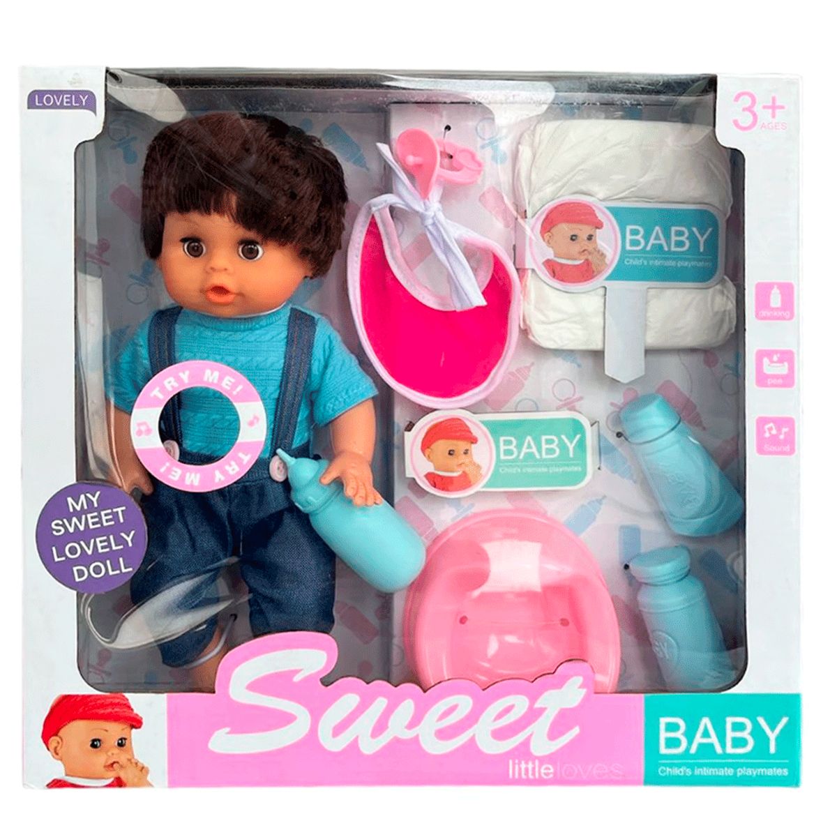 GENERICO - BEBE NIÑO CON SONIDO Y ACCESORIOS