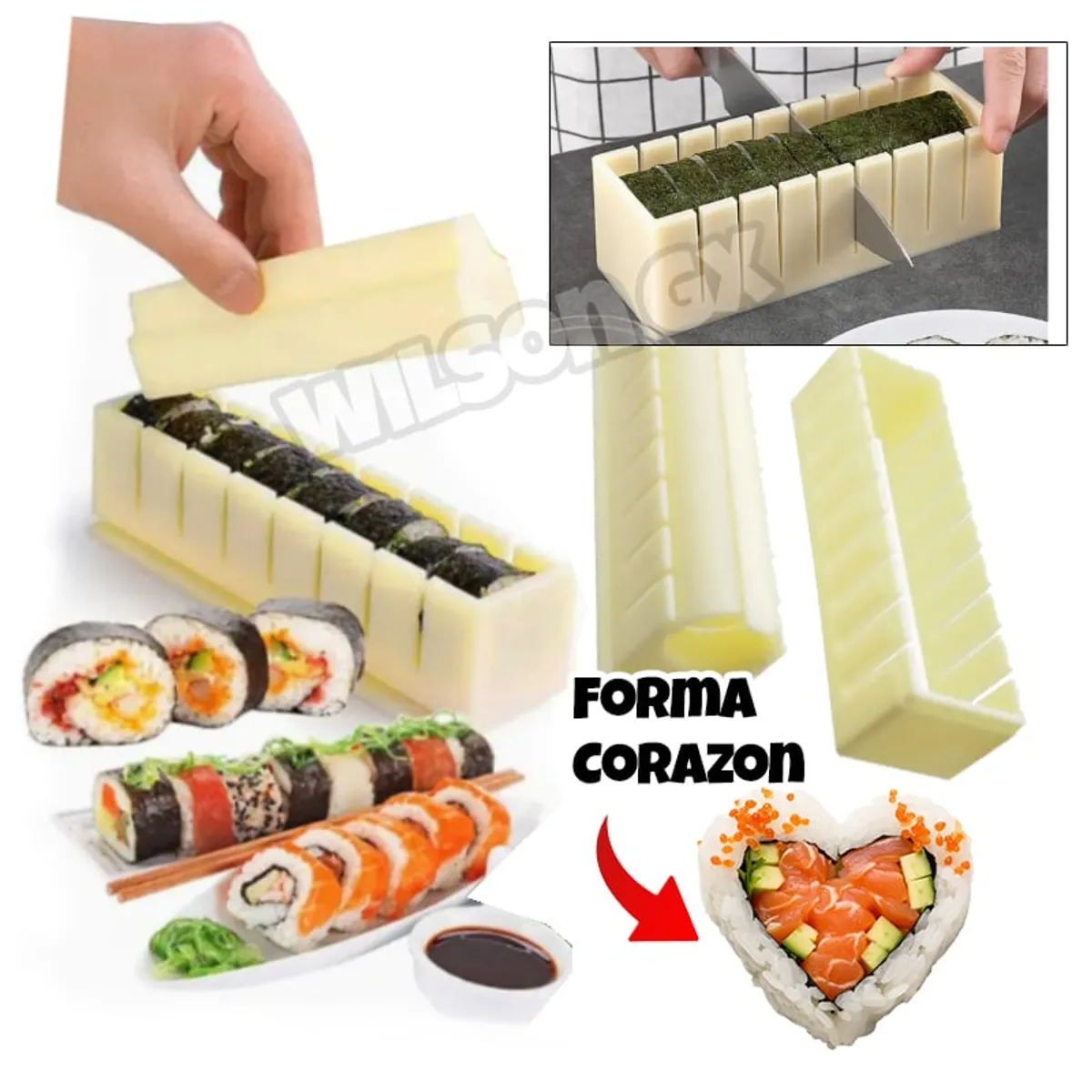GENERICO - Moldes para hacer Sushi Maki Kit Molde para Makis 9 cortes - Corazón