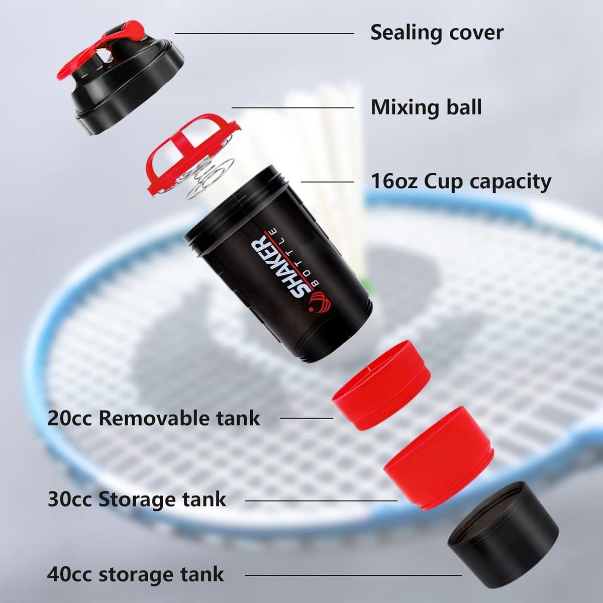 TODO FIT - Shaker Tomatodo Batidor Manual de Proteínas y batidos Rojo