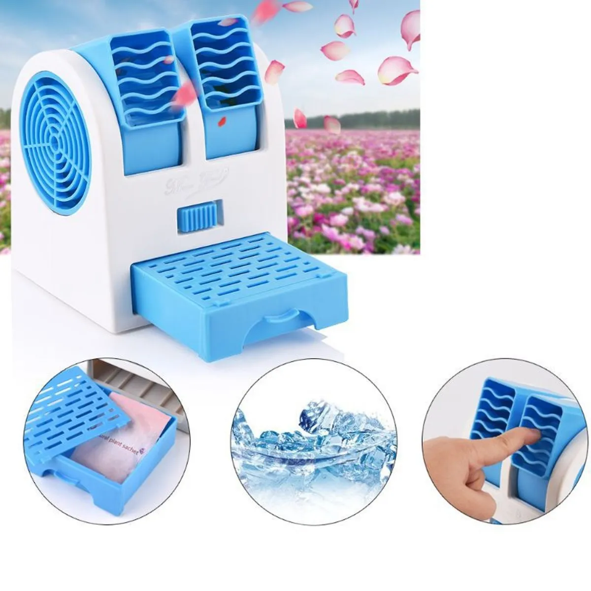 OEM - Mini Ventilador Ambientador Usb Portatil Aire Acondicionado - Azul