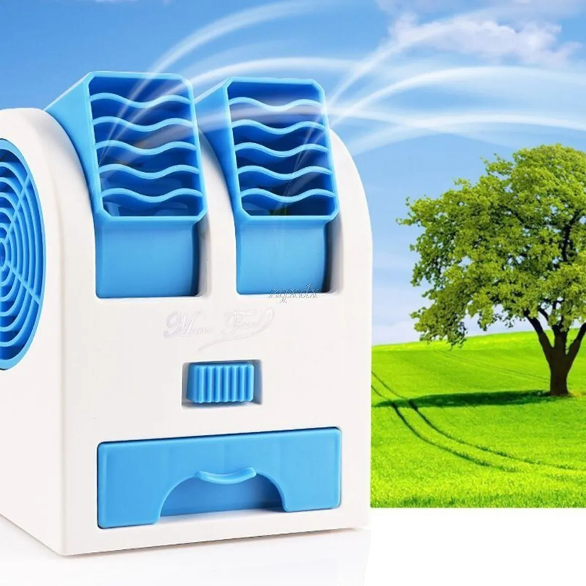 OEM - Mini Ventilador Ambientador Usb Portatil Aire Acondicionado - Azul