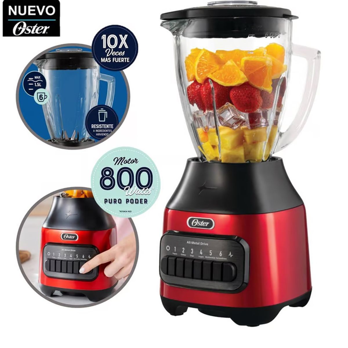 OSTER - Licuadora 1.5L de 6 Velocidadades Oster BLSTPEG-CPB Rojo