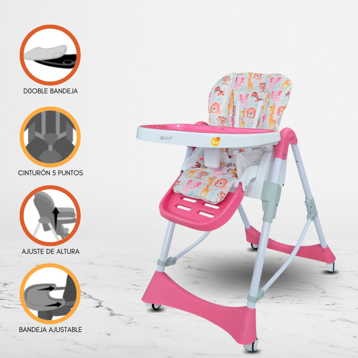 EBABY - Silla de Comer Graduable para Bebé »LORI» Pink