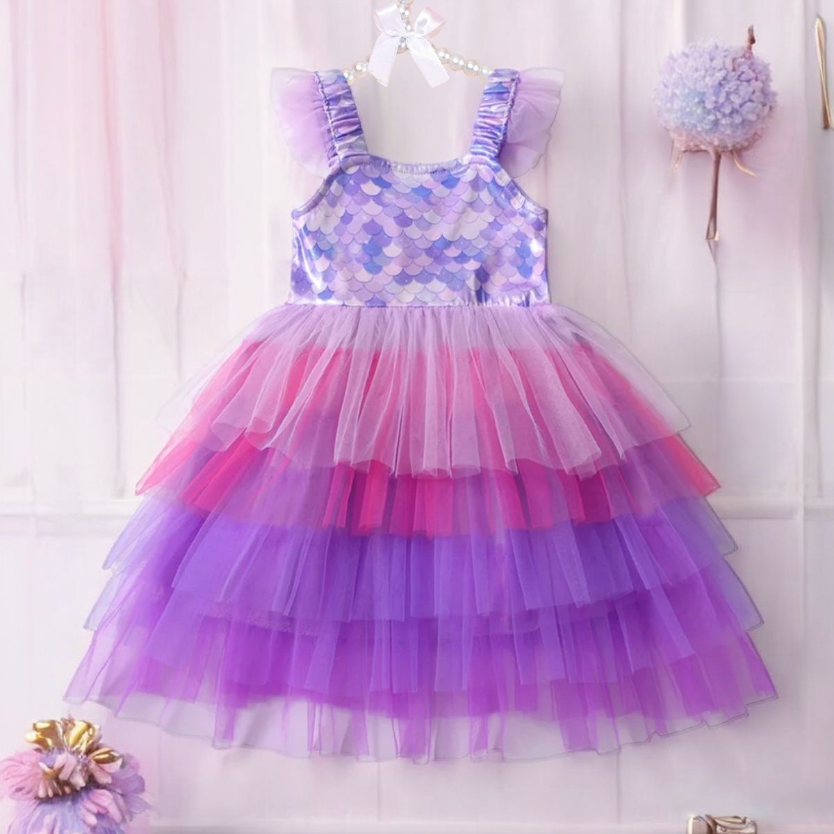 GENERICO - VESTIDO PARA NIÑA MODELO CASUAL - CON CAPAS DE TUL