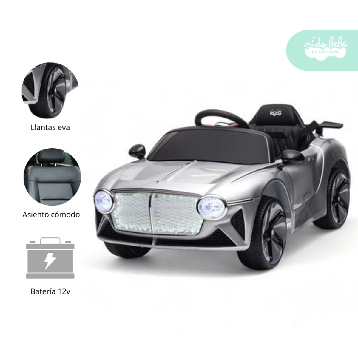 GENERICO - Carrito a Batería para niño Modelo Fansy color Plateado