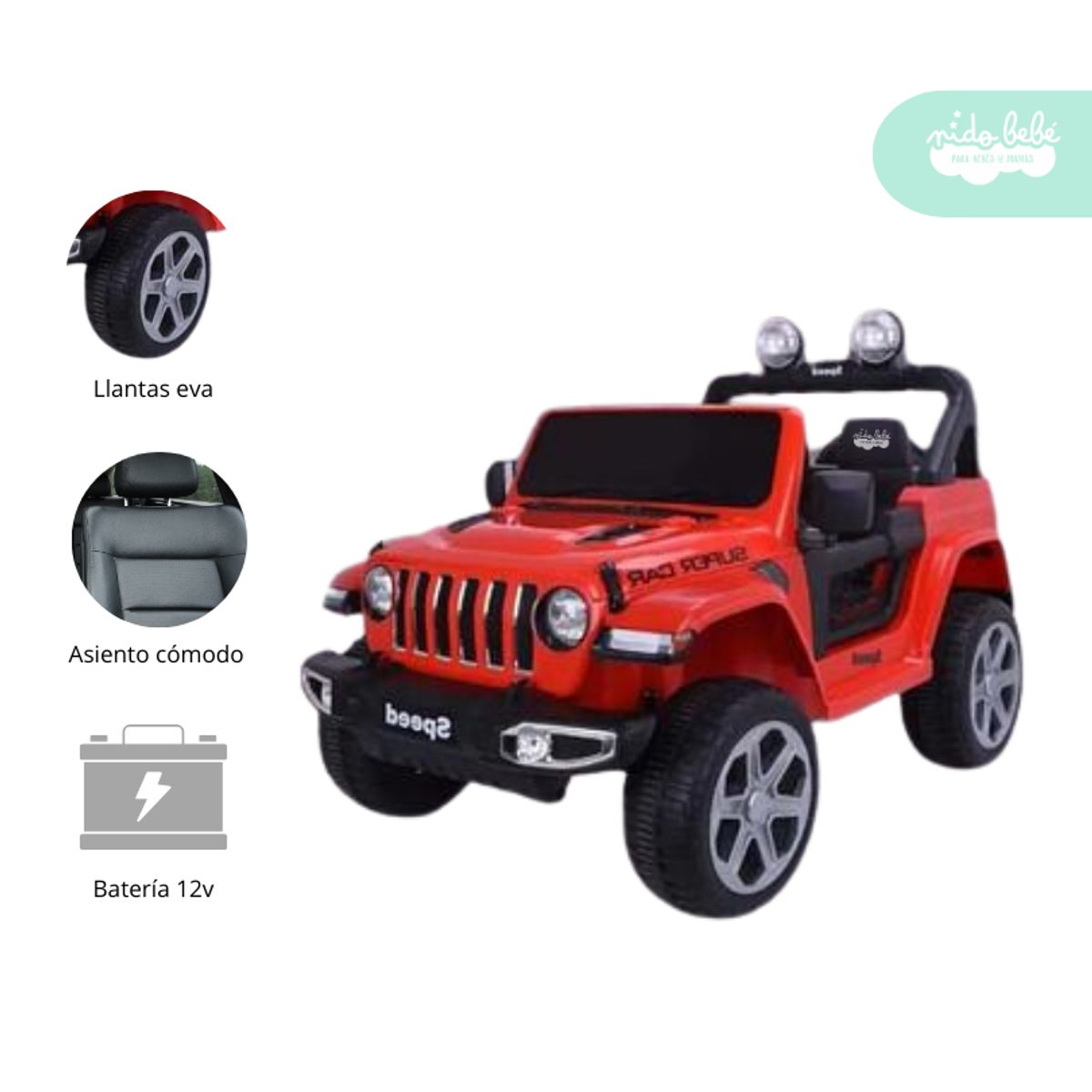 GENERICO - Carrito a Batería para niño Modelo Super Car Rojo