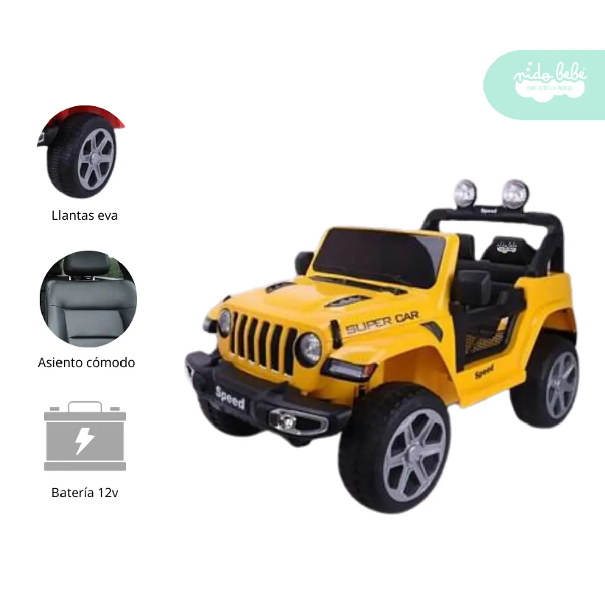 GENERICO - Carrito a Batería para niño Modelo Super Car Amarillo