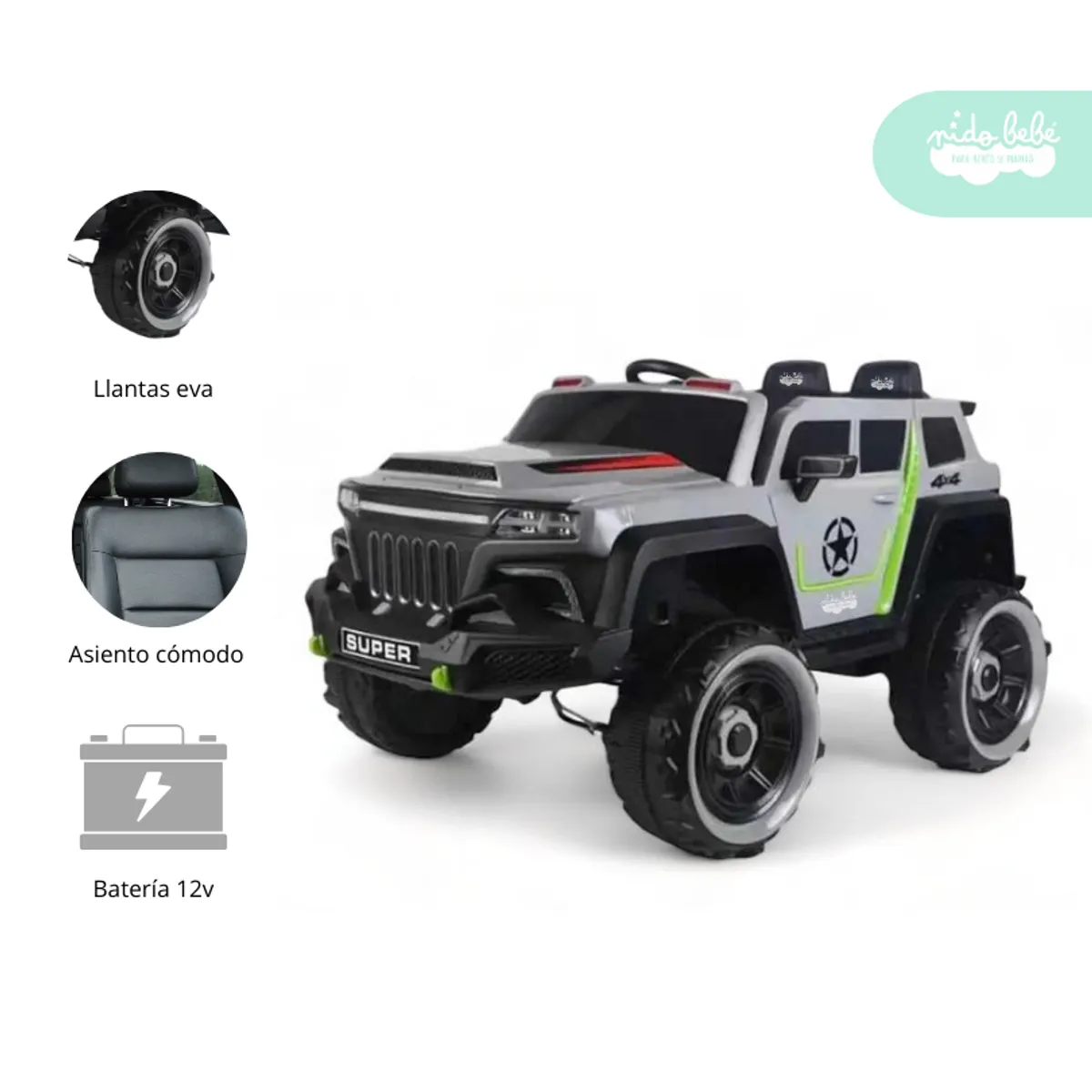 GENERICO - Carrito a Batería para niño Modelo Moster Plomo