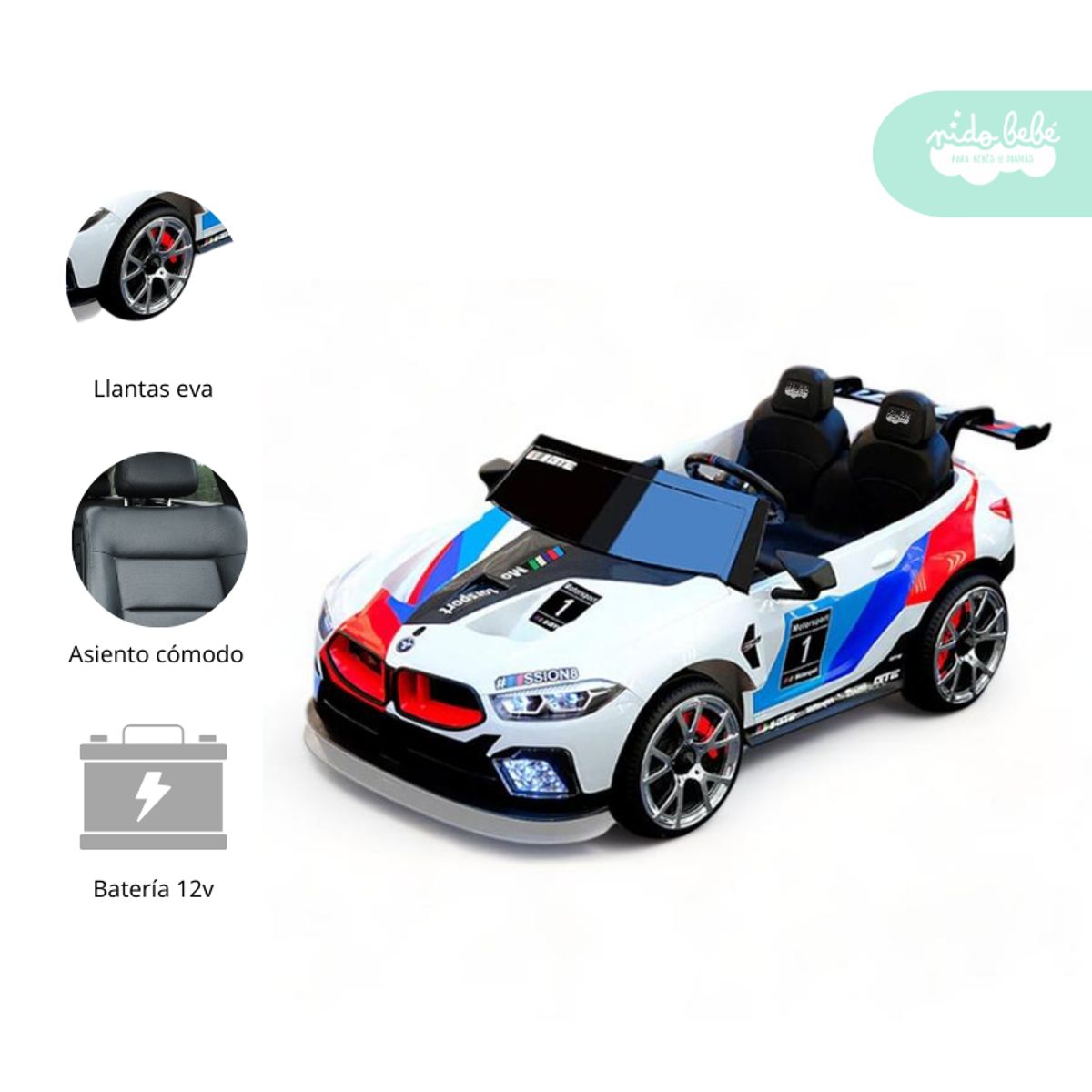 GENERICO - Carrito a Batería para niño Modelo Hart Blanco