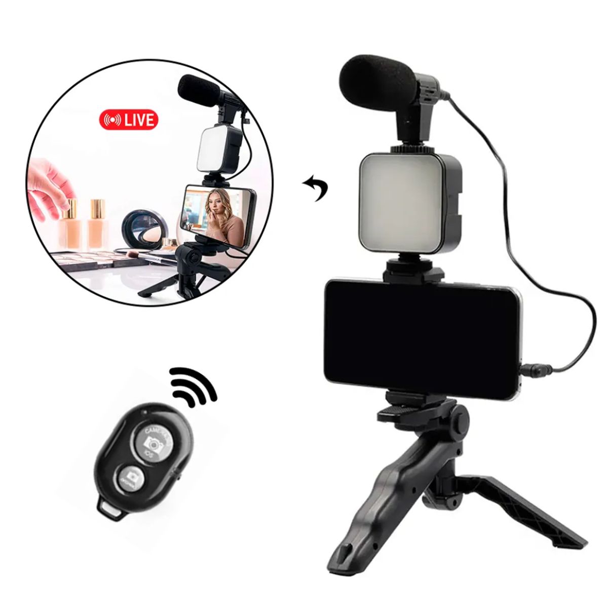 GENERICO - Soporte Estabilizador Kit de Grabación Trípode Luz Led y Micrófono