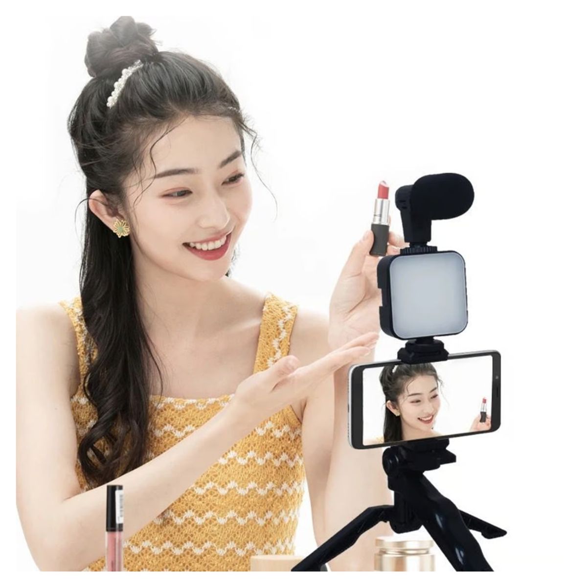 GENERICO - Soporte Estabilizador Kit de Grabación Trípode Luz Led y Micrófono