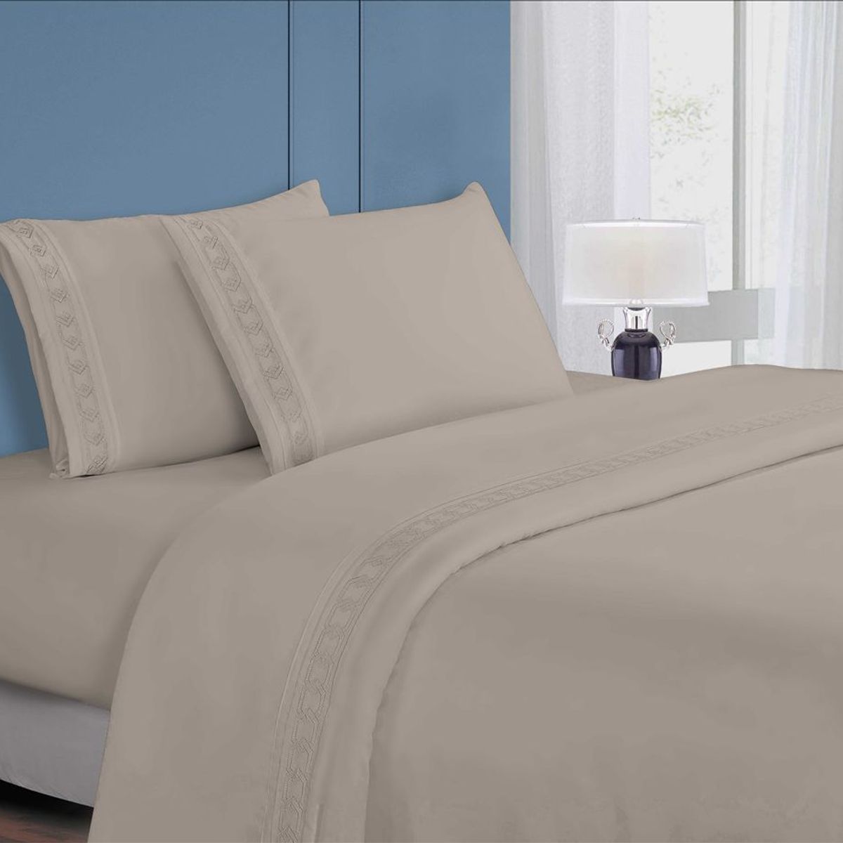 CASATEX - Juego de Sábanas 2 plz 100% Algodón con Bordado