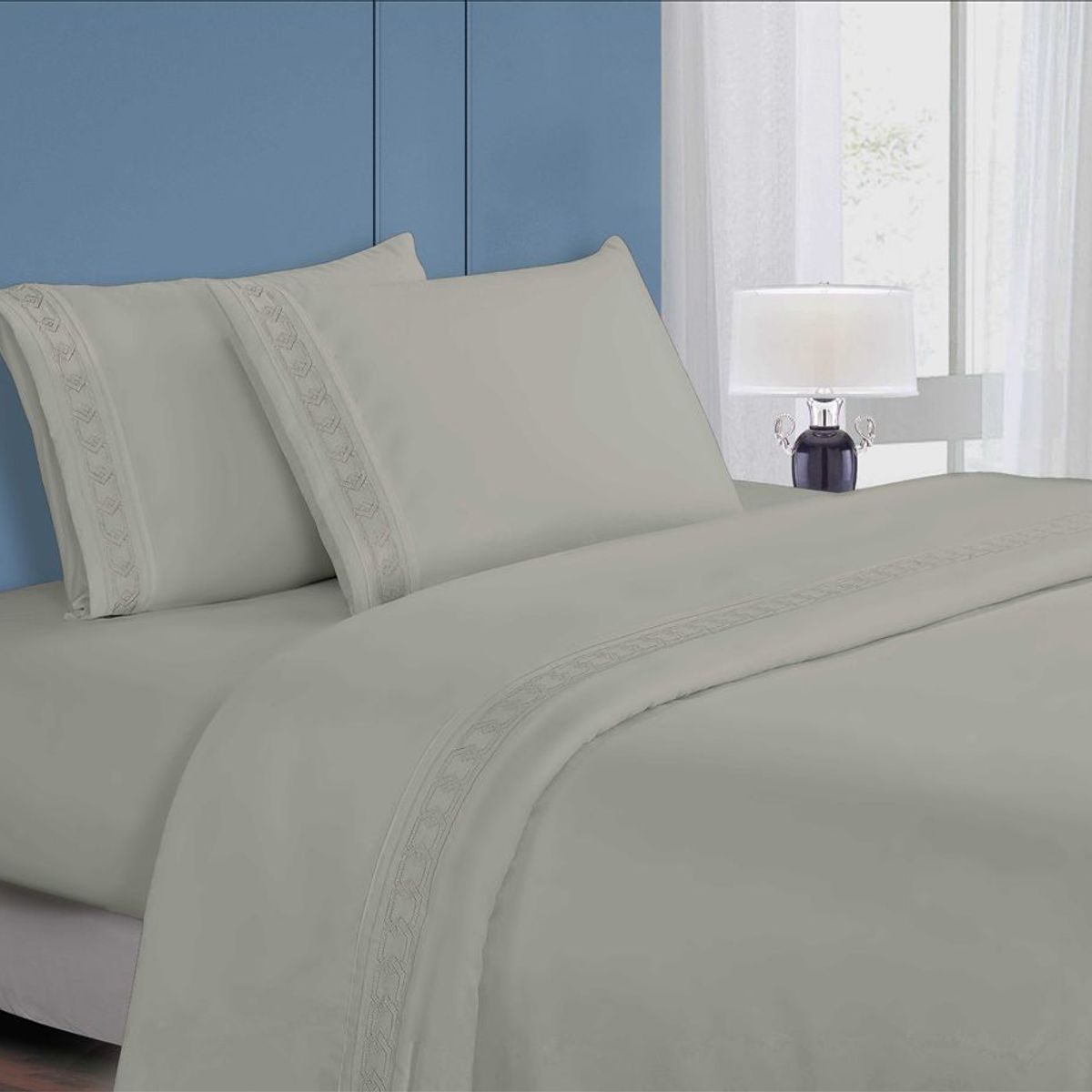 CASATEX - Juego de Sábanas 2 plz 100% Algodón con Bordado