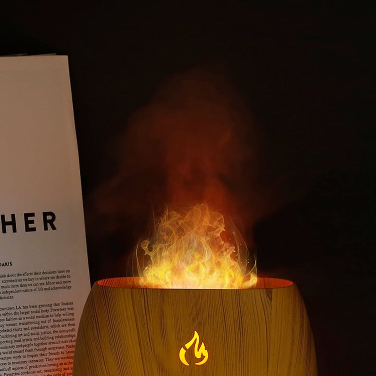 GENERICO - Difusor ultrasonic de 240 ml Rock Flame Madera + 1 aceite