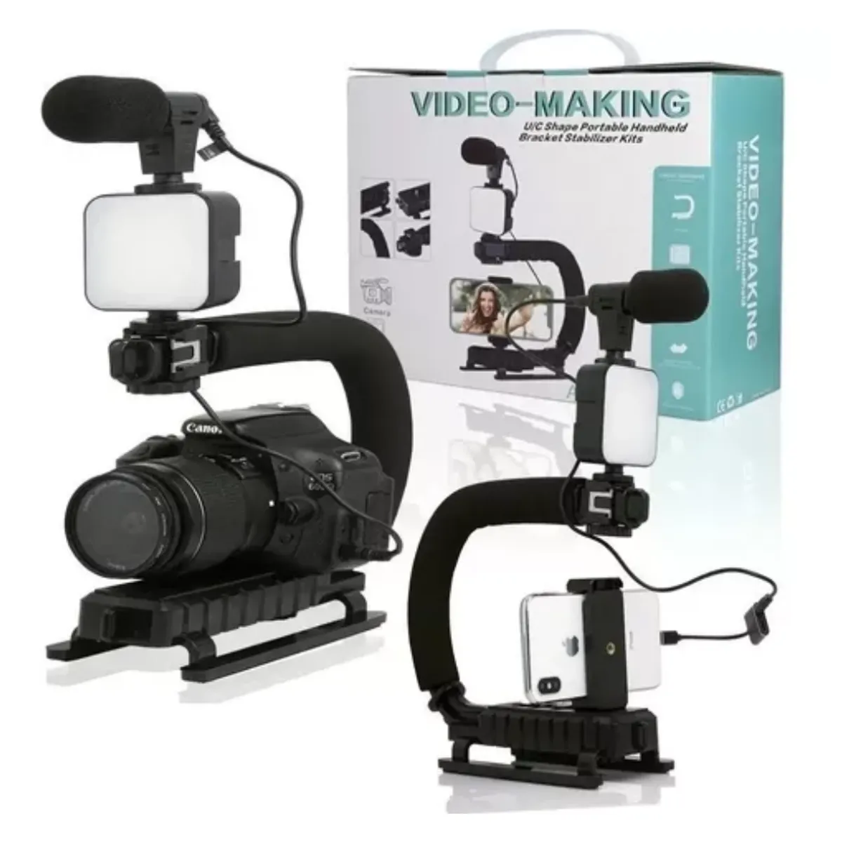 GENERICO - Estabilizador para Cámara y Celular con Luz Led Micrófono y Control Remoto