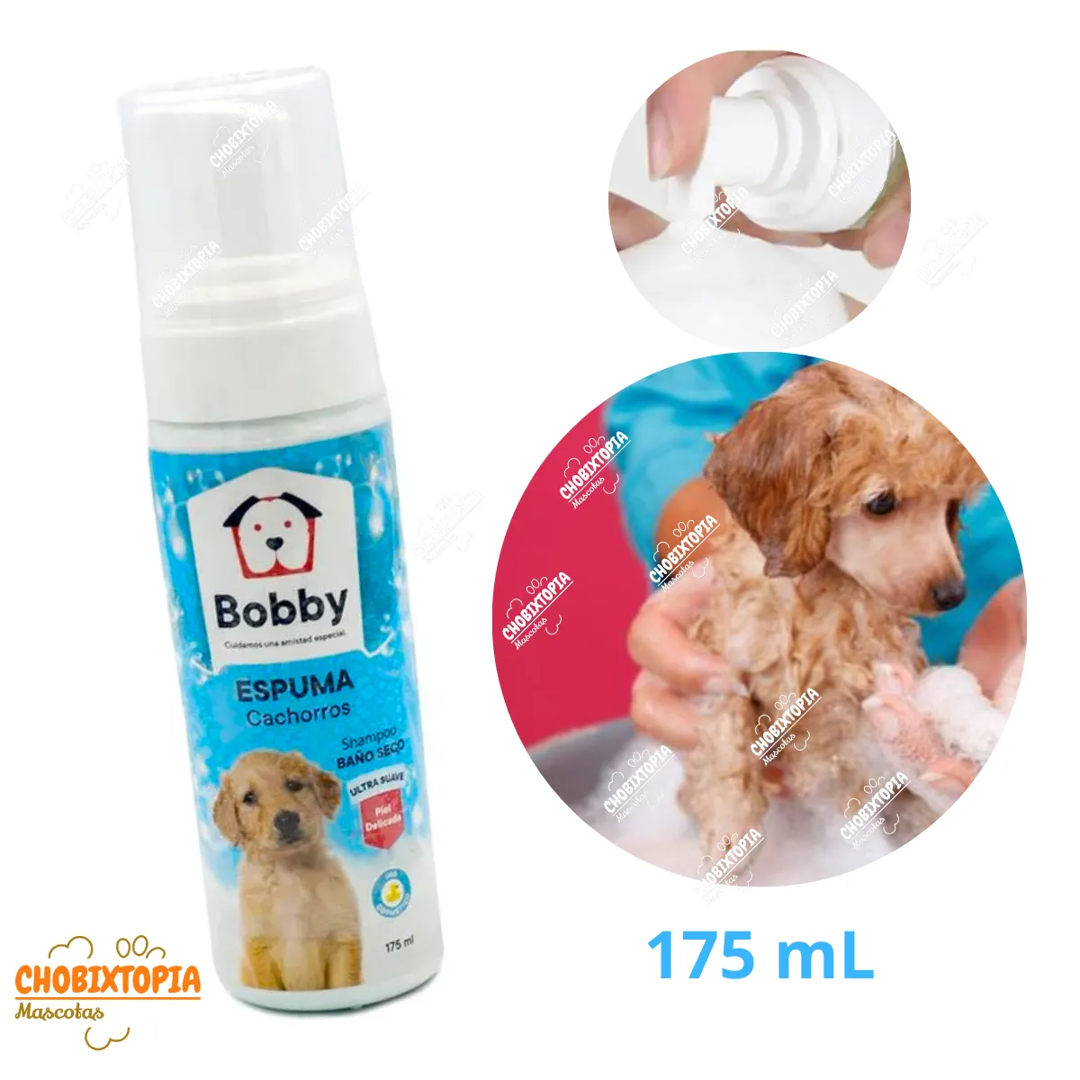 BOBBY - ESPUMA BAÑO EN SECO MASCOTA PERRO CACHORROx175 mL