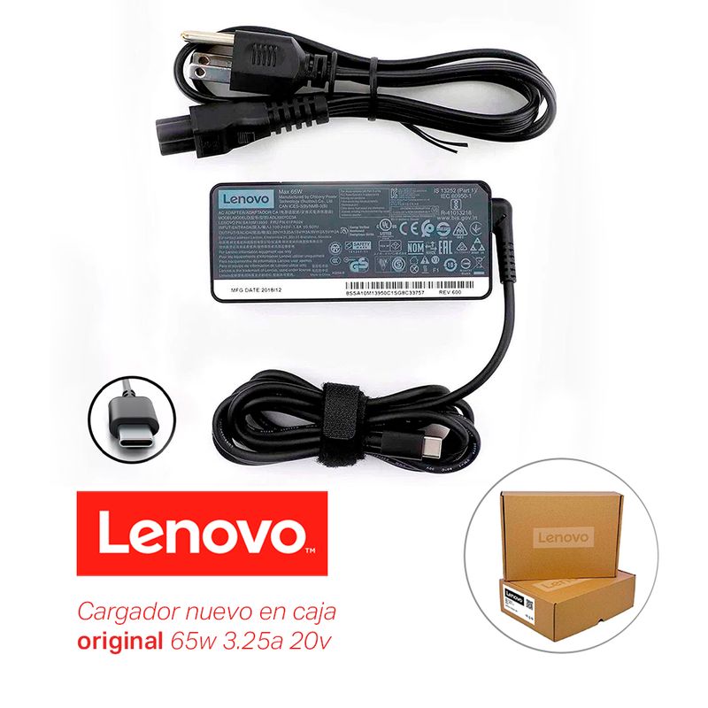 LENOVO - Cargador Lenovo Tipo C 65w 20v 3-25a ORIGINAL