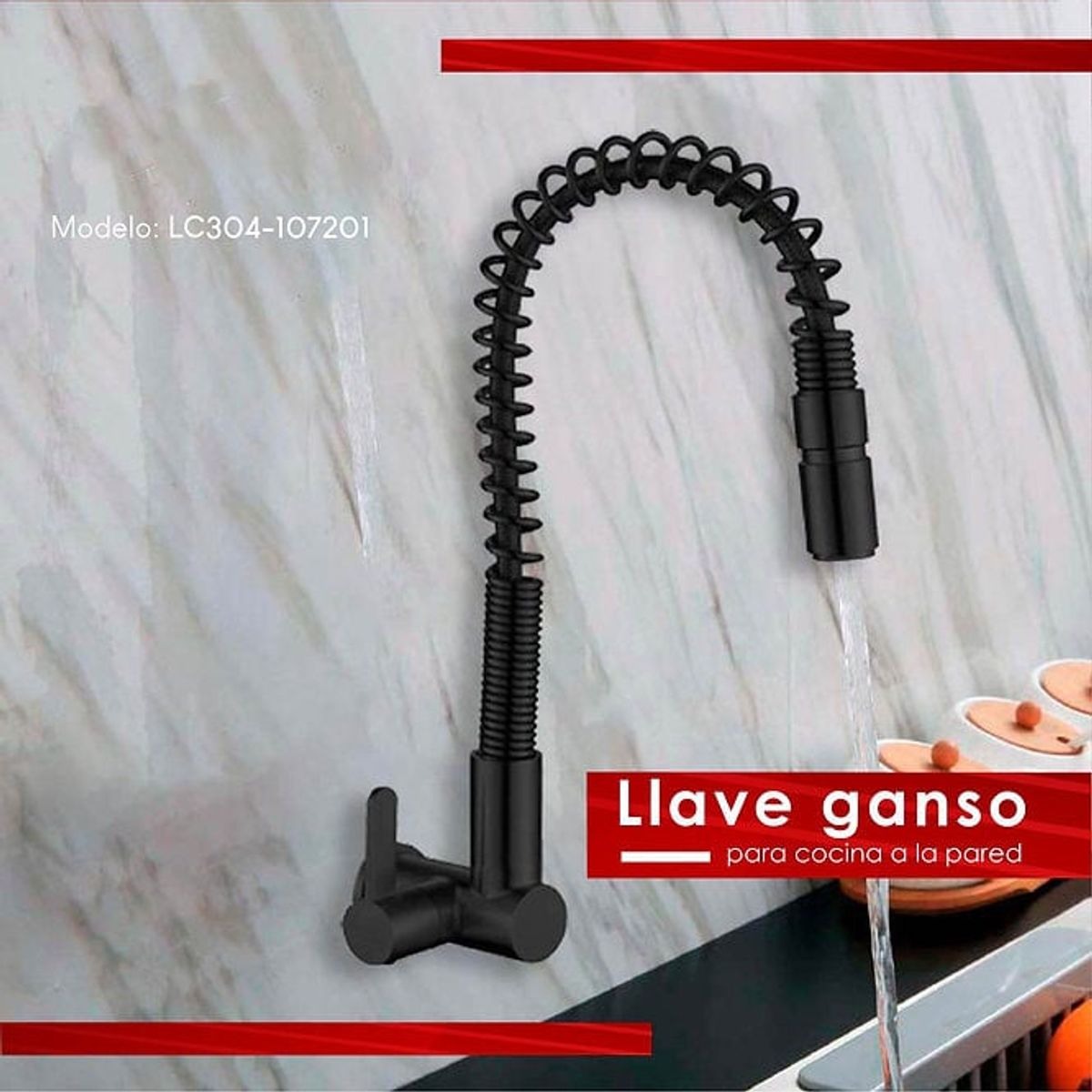 XM - LLAVE DE COCINA NEGRO RESORTE PARED LC304-107201