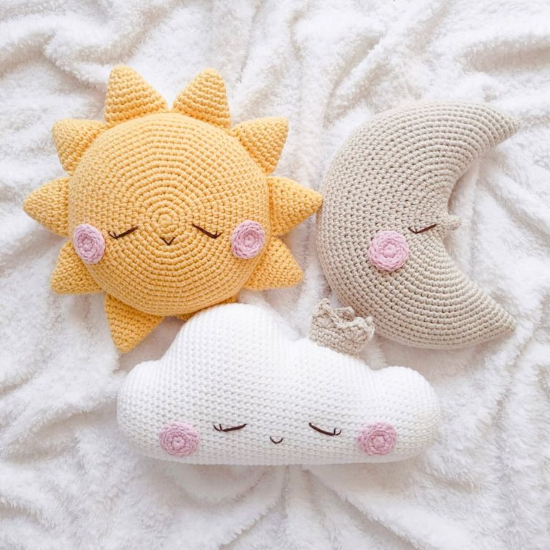 BE CRAFTY - Pack x3 Cojines para Cuna de Bebé BE CRAFTY Nube Sol Luna
