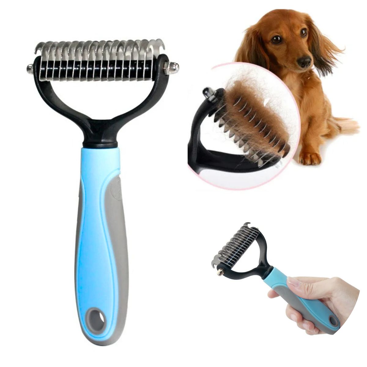 GENERICO - CEPILLO-PEINE DESMOTADOR PARA PERROS Y GATOS CELESTE