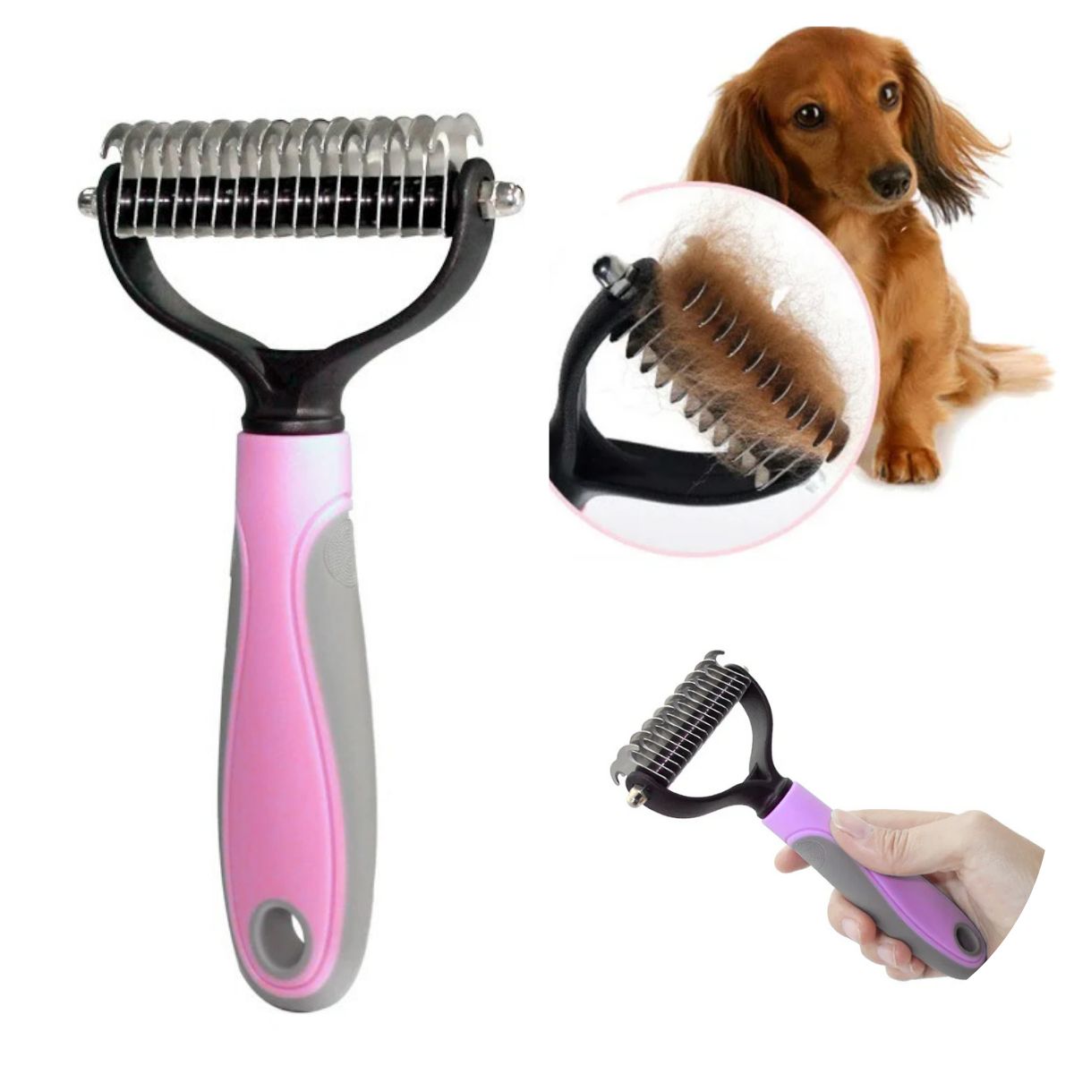 GENERICO - PEINE DESMOTADOR PARA PERROS Y GATOS ROSADO