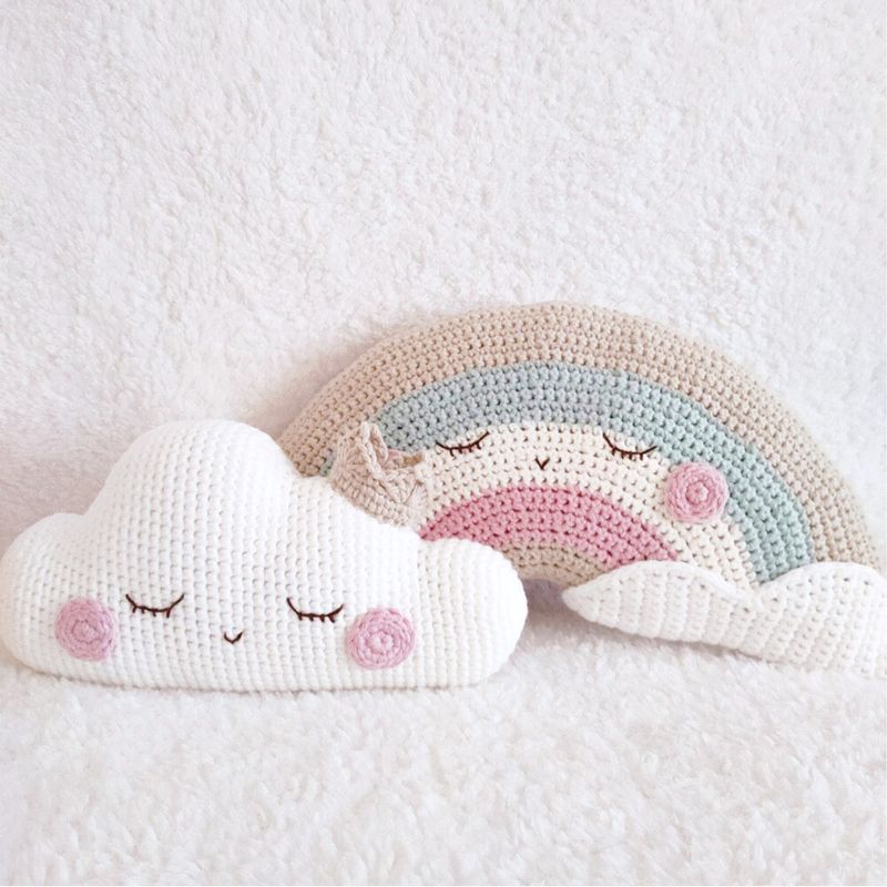 BE CRAFTY - Pack x2 Cojines de Cuna Nube y Arco Iris para Cuarto Niña