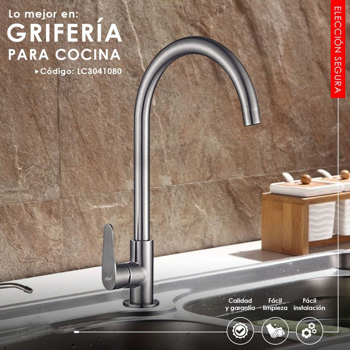 XM - LLAVE DE COCINA SATINADO AL MUEBLE LC304-1080