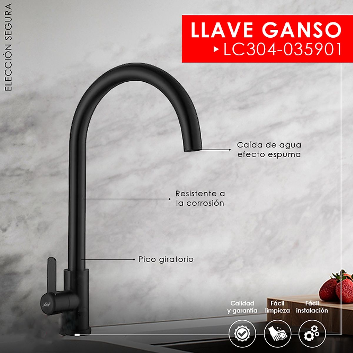 XM - LLAVE DE COCINA NEGRO AL MUEBLE LC304-035901