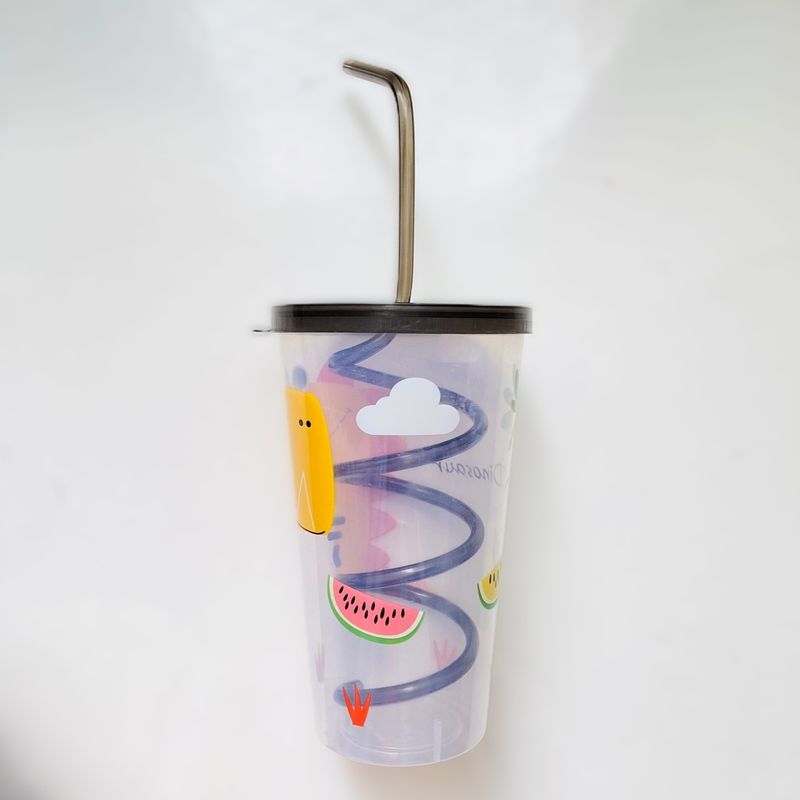 GENERICO - VASO CON CAÑITA ESPIRAL DE DINOSAURIOS