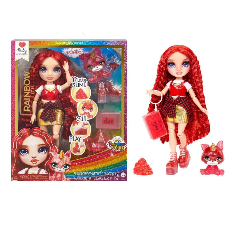 RAINBOW HIGH - Muñeca Rainbow High Ruby con Kit Mascota y Slime