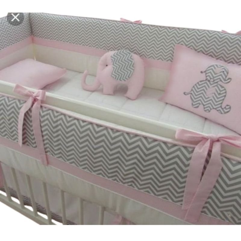 GENERICO - Set De Cuna  -  Diseño Zig Zag  Rosado - Elefantito