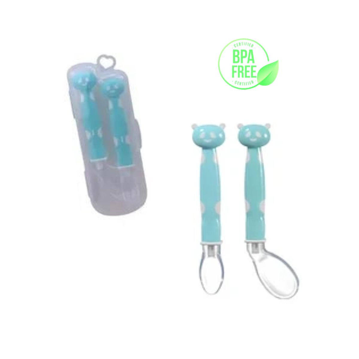 SANTOLEE - SET DE CUCHARA DE SILICONA OSITO - VERDE AGUA