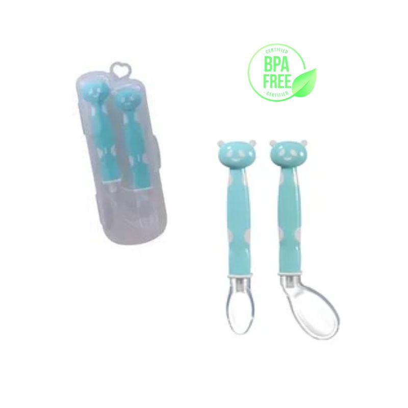 SANTOLEE - SET DE CUCHARA DE SILICONA OSITO - VERDE AGUA