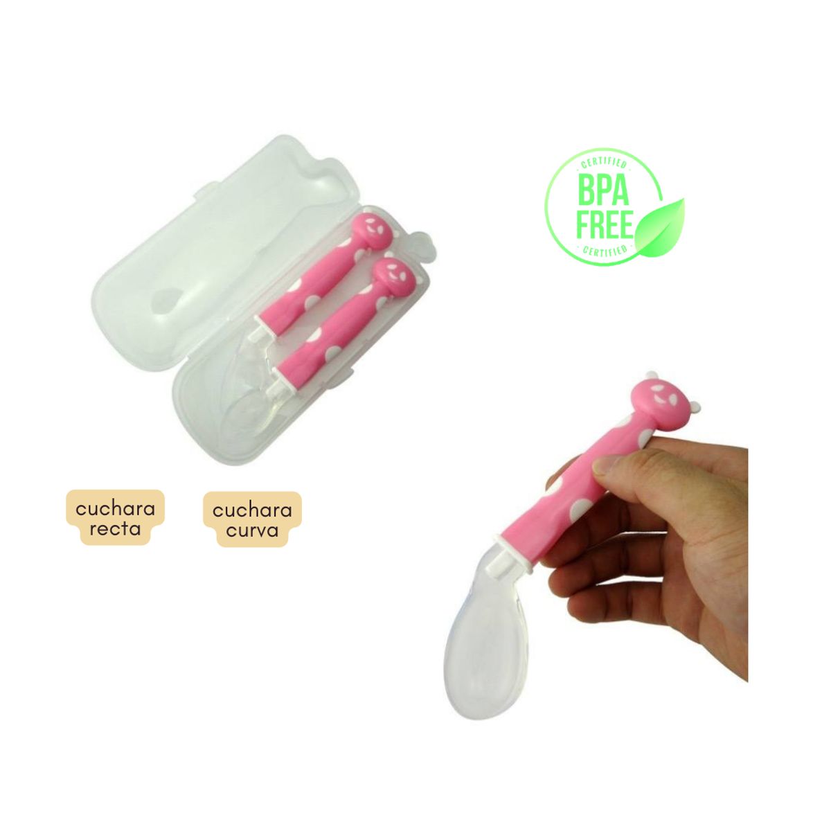 SANTOLEE - SET DE CUCHARA DE SILICONA OSITO - ROSA