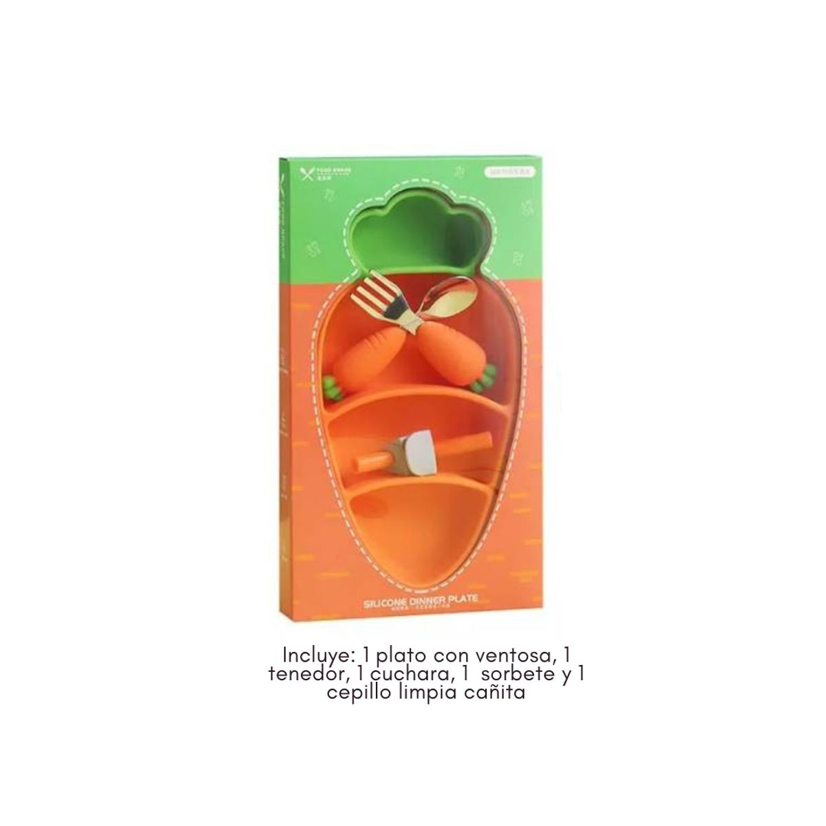 GENERICO - Set de Plato con Cubiertos con Temática de Zanahoria
