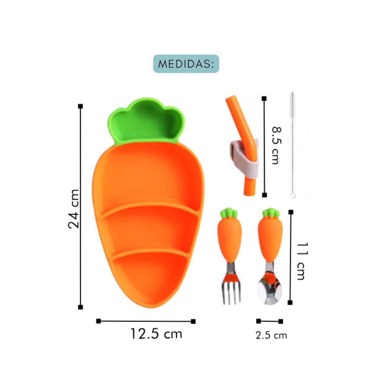 GENERICO - Set de Plato con Cubiertos con Temática de Zanahoria